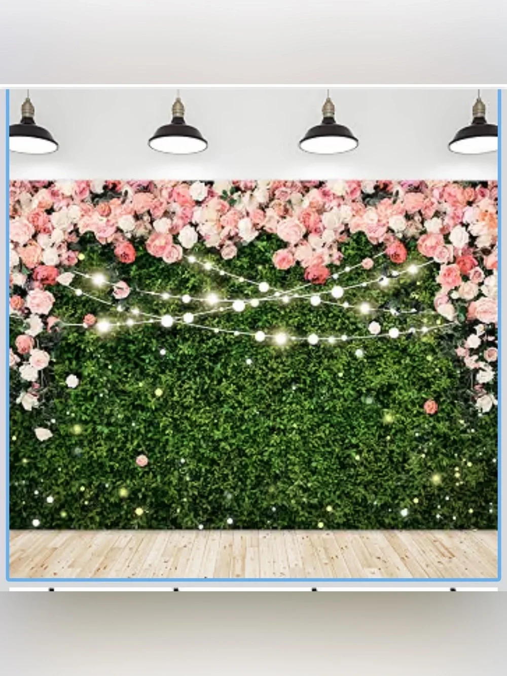 Floral Greenery Backdrop with Pink Rose Garland for Home Parties